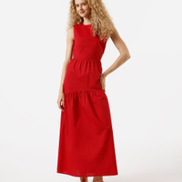 Vestido longo feminino de algodão com recortes vermelho