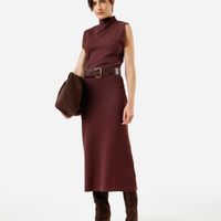 Saia midi de tricot canelada marrom