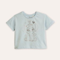 Blusa de algodão infantil manga curta stitch azul