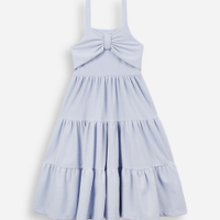 Vestido infantil texturizado com laço azul