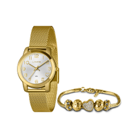 Kit relógio feminino lince lrg4783l34k07es2kx analógico dourado