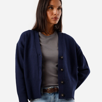 Cardigan feminino de tricot decote v azul