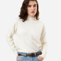 Suéter feminino de tricot com renda off white