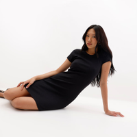 Vestido básico feminino de algodão canelado preto
