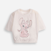 Camiseta de algodão infantil angel com paetê off white