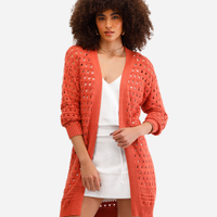 Cardigan feminino alongado de tricot laranja