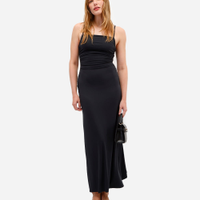 Vestido longo feminino franzido alça fina preto