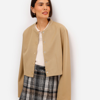 Jaqueta bomber feminina cropped com pences bege