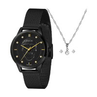 Kit relógio feminino lince lrn4809l36ka77p1px analógico preto