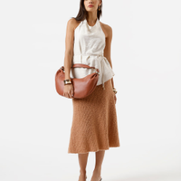 Saia midi feminina de tricot texturizada marrom