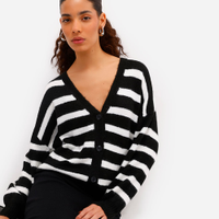 Cardigan feminino de tricot listrado texturizado preto