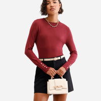 Suéter feminino de tricot gola careca vinho
