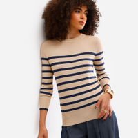 Suéter feminino de tricot listrado - areia