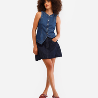 Saia balonê feminina jeans cintura alta azul