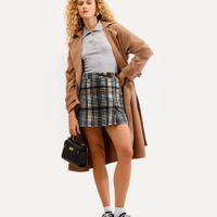 Minissaia feminina com lã xadrez marrom
