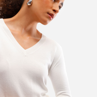 Suéter básico feminino de tricot gola v off white