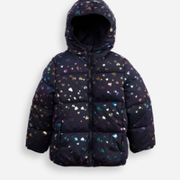 Jaqueta puffer infantil coração holográfico azul