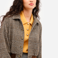 Jaqueta bomber feminina texturizada xadrez marrom