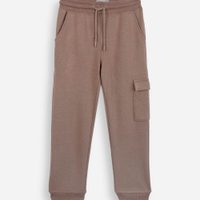 Calça jogger infantil de moletom com bolso cargo bege