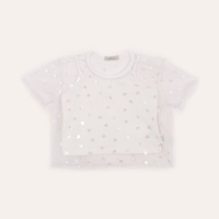 Blusa de tule infantil coração holográfico off white