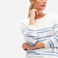 Suéter básico feminino de tricot listrado azul