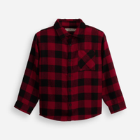 Camisa de algodão infantil manga longa xadrez vermelha