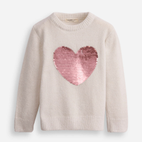 Suéter infantil de tricot com bordado paetê off white
