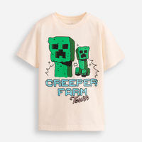 Camiseta de algodão infantil creeper farm tours minecraft bege