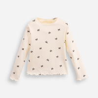 Blusa de algodão infantil canelada com lacinho fru fru off white