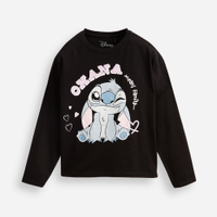 Blusa de algodão infantil manga longa stitch preta