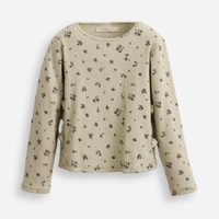 Blusa de algodão infantil manga longa floral com lacinho verde