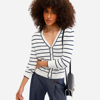 Cardigan feminino de viscose listrado off white