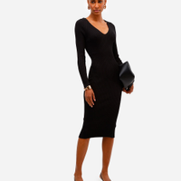 Vestido midi feminino de tricot canelado preto