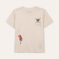 Camiseta infantil de algodão one piece bege