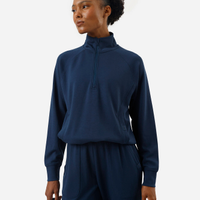 Blusão feminino esportivo com zíper bolso canguru azul