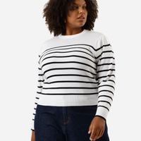 Suéter de tricot manga bufante listrada plus size off white
