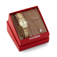 Kit relógio feminino mondaine analógico 32608lpmkde1k1 dourado