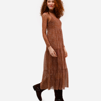 Vestido midi feminino de tule manga longa poá laranja