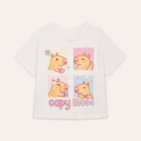 Camiseta infantil de algodão capivaras com glitter off white