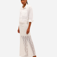 Saia longa feminina de renda floral off white