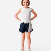 Short clochard infantil jeans com cinto faixa azul