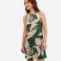 Vestido curto feminino de viscose folhagens verde