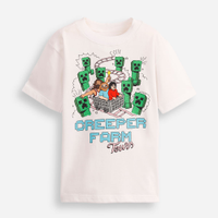 Camiseta de algodão infantil creeper farm tours minecraft off white