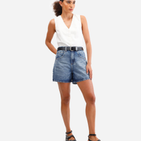 Short feminino jeans cintura alta azul