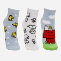 Kit de 3 meias femininas cano médio snoopy colorida