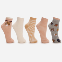 Kit de 5 meias femininas cano médio gatinhos - multicor