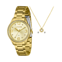 Kit relógio feminino lince analógico lrgj172l38ka9uc2kx dourado