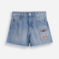 Bermuda jeans infantil stitch e angel azul