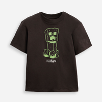Camiseta de algodão infantil manga curta minecraft cinza