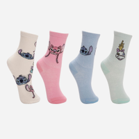Kit de 4 meias infantis cano alto stitch e amigos colorida